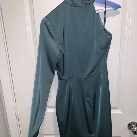 Lavish Alice High Neck One-Shoulder Cocktail Dress in Deep Pine Green - Picture 3 of 9